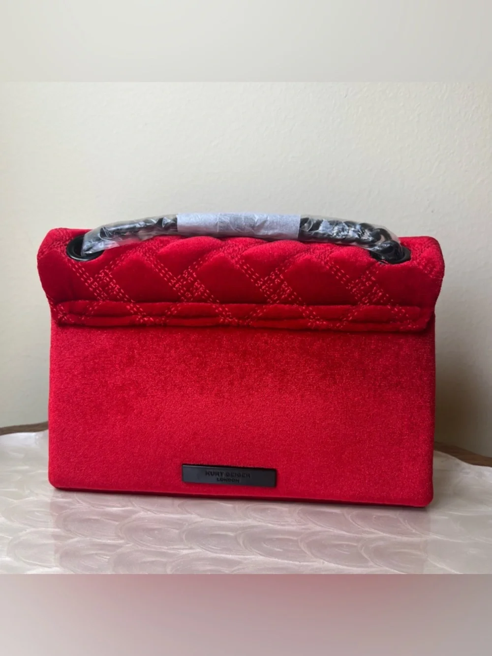 Kurt Geiger London Red Velvet Embellished Mini Kensington Bag NWT - Picture 7 of 16